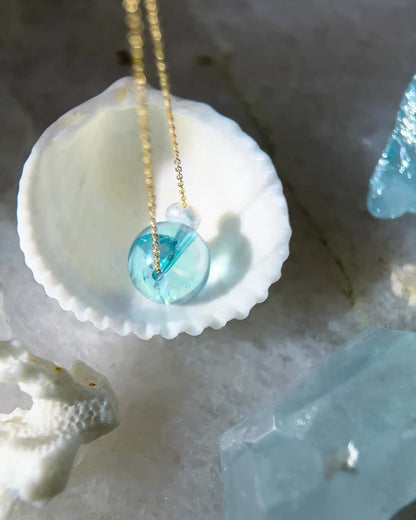 Ocean Pebble Necklace ⋄ Aqua Aura Quartz & Pearl
