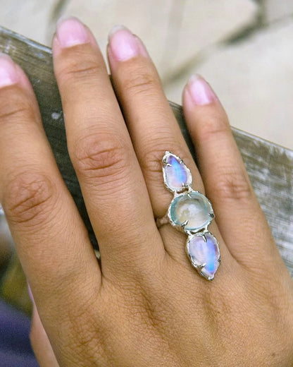 Seer Ring ⋄ Moonstone & Topaz ⋄ size 6.5