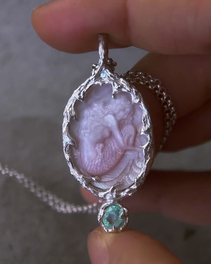 Mermaid Amulet ⋄ Mother of Pearl & Paraíba Tourmaline