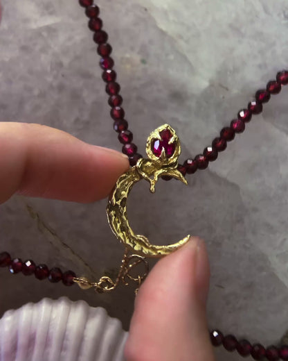 Night Blooming Moon Rose Amulet ⋄ Ruby & Garnet