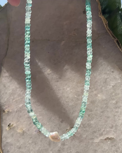 Water Nymph Necklace ⋄ Shaded Apatite, Aquamarine & Pearl