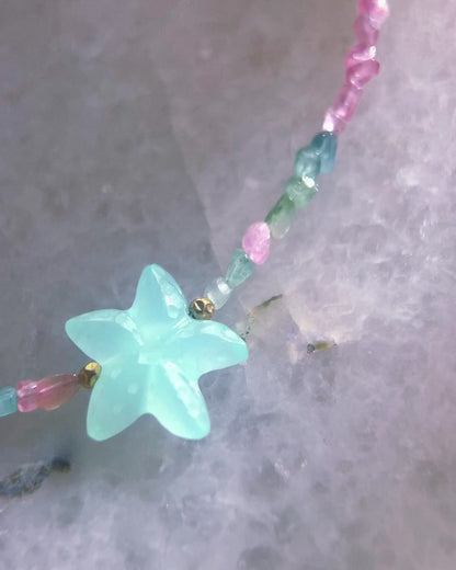 Ocean Pebbles Sea Star Necklace ⋄ Tourmaline, Chalcedony & Pearl