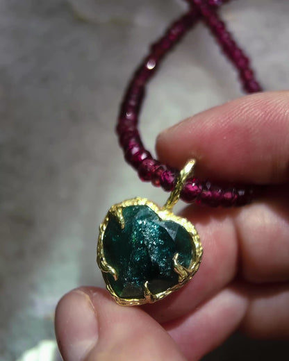 Midnight Rose Heart Necklace ⋄ Indicolite Tourmaline & Garnet