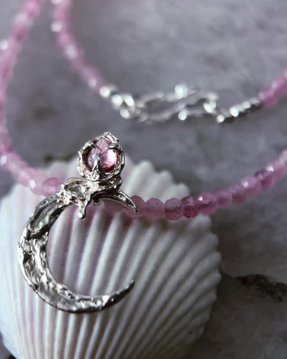 Moon Garden Rose Amulet ⋄ Pink Tourmaline & Lavender Rose Quartz