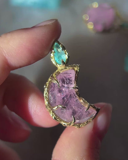 Crescent Moon Amulet ⋄ Morganite & Paraíba Tourmaline
