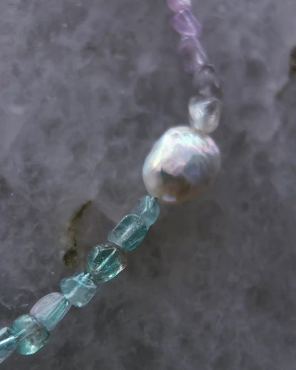 Lilac Storm Ocean Pebbles Necklace ⋄ Purple / Teal Tourmaline & Pearl