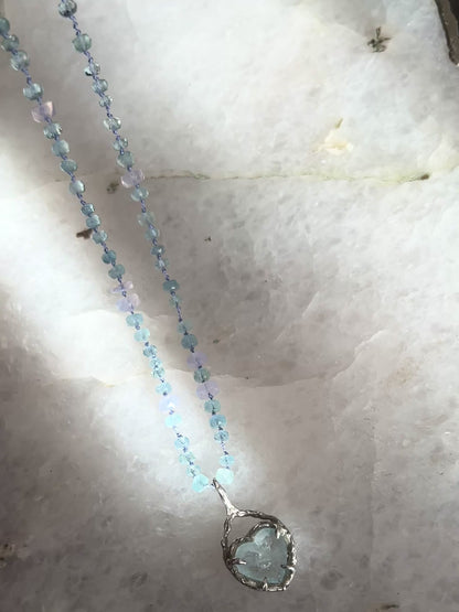 Dewdrops Heart Necklace ⋄ Lavender Moon Quartz & Aquamarine
