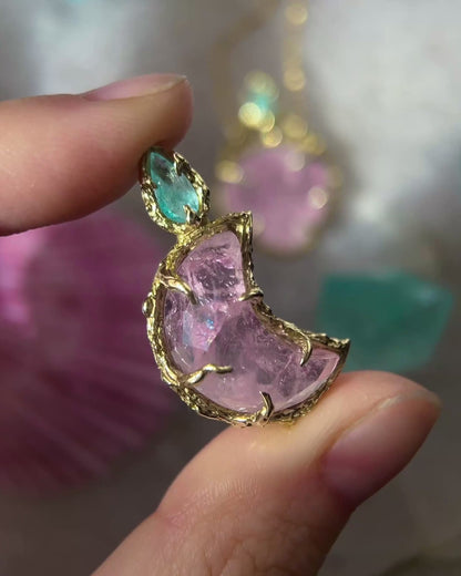 Crescent Moon Amulet ⋄ Morganite & Paraíba Tourmaline