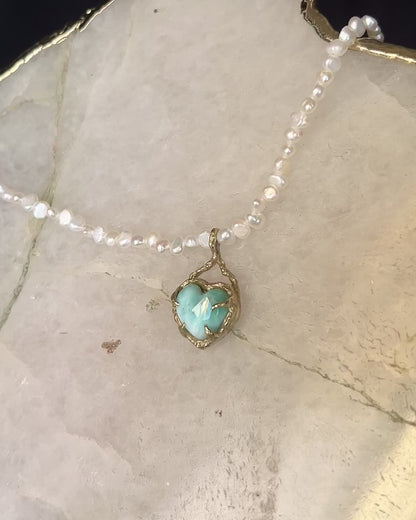 Siren’s Heart Amulet ⋄ Larimar & Freshwater Pearls