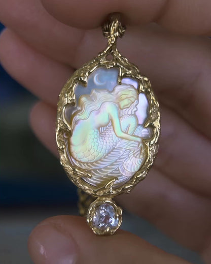 Mermaid Amulet ⋄ Mother of Pearl & White Tourmaline