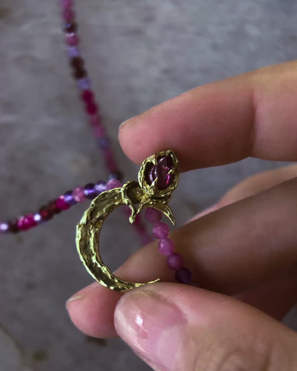 Night Blooming Moon Rose Amulet ⋄ Pink Tourmaline, Ruby, Garnet, Amethyst