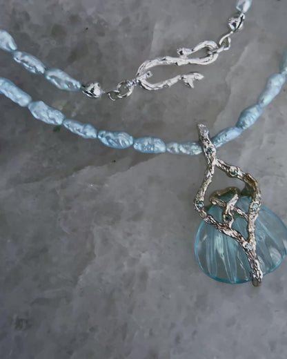 Siren Creek Treasure Amulet ⋄ Aquamarine & Blue Pearls
