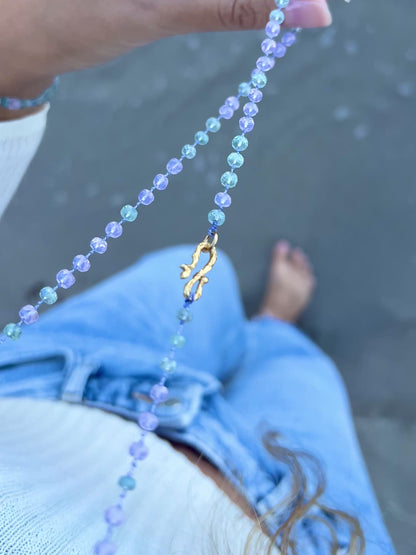Dewdrops Long Necklace ⋄ Lavender Moon Quartz & Aquamarine