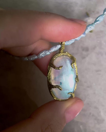 Lunar Oracle Amulet ⋄ Moonstone & Blue Pearls