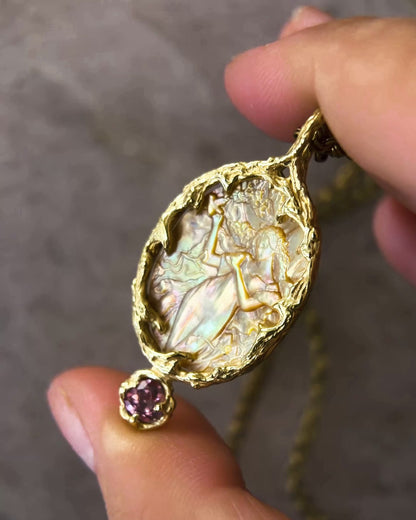 Goddess Aphrodite Amulet ⋄ Mother of Pearl & Pink Tourmaline