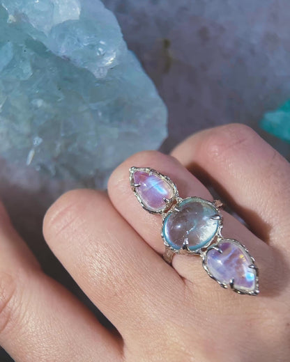 Seer Ring ⋄ Moonstone & Topaz ⋄ size 6.5