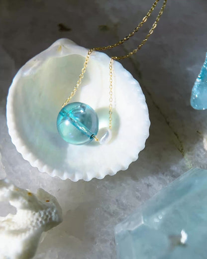 Ocean Pebble Necklace ⋄ Aqua Aura Quartz & Pearl