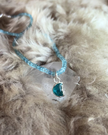 Crescent Moon Necklace ⋄ Neon Apatite & Aquamarine