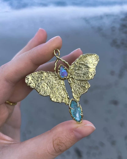 Luna Moth Necklace ⋄ Australian Opal & Aquamarine