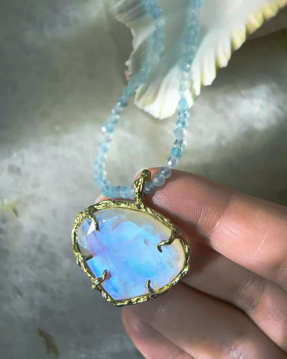 Heart Portal Necklace ⋄ Rainbow Moonstone & Aquamarine