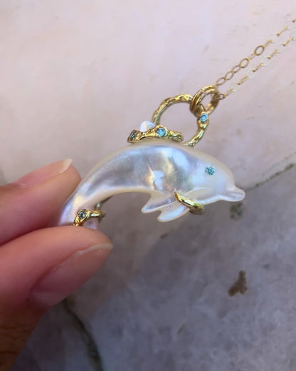 Blue Eyed Dolphin Spirit Animal Amulet ⋄ Mother of Pearl ⋄ Gold Vermeil
