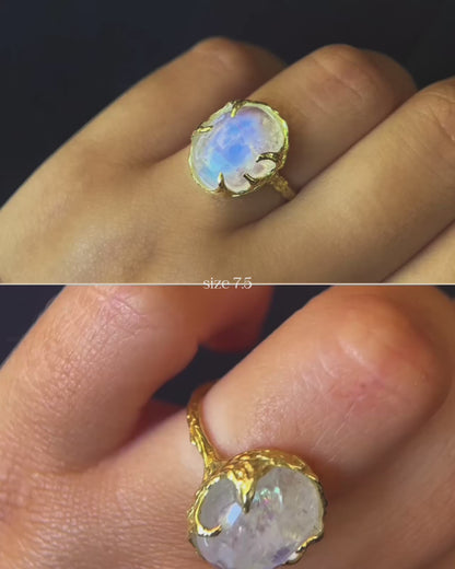 Oracle Ring ⋄  Rainbow Moonstone ⋄ Pick a Size ⋄ Gold Vermeil