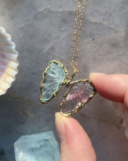 Duality Butterfly Necklace ⋄ Aquamarine & Pink Tourmaline