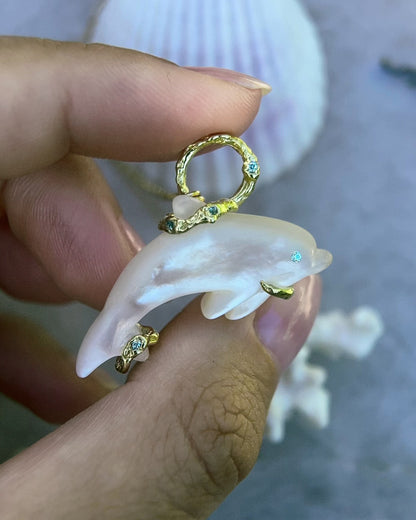 Blue Eyed Dolphin Spirit Animal Amulet ⋄ Mother of Pearl ⋄ Gold Vermeil