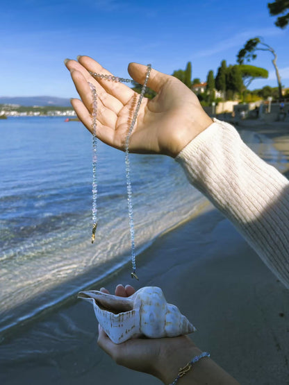 Dewdrops Lariat Necklace ⋄ Lavender Moon Quartz & Aquamarine