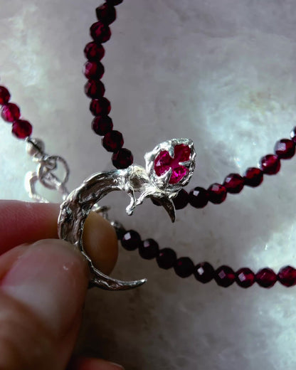 Night Blooming Moon Rose Amulet ⋄ Ruby & Garnet
