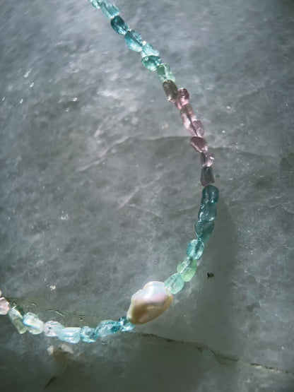 Ocean Pebbles Necklace ⋄ Rainbow Tourmaline & Pearl
