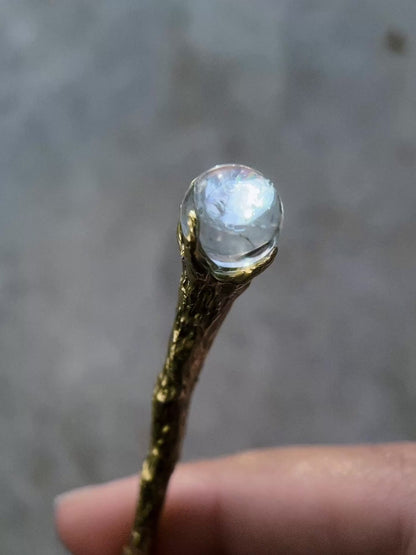 Crystal Ball Hair Pin ⋄ Clear Rainbow Quartz
