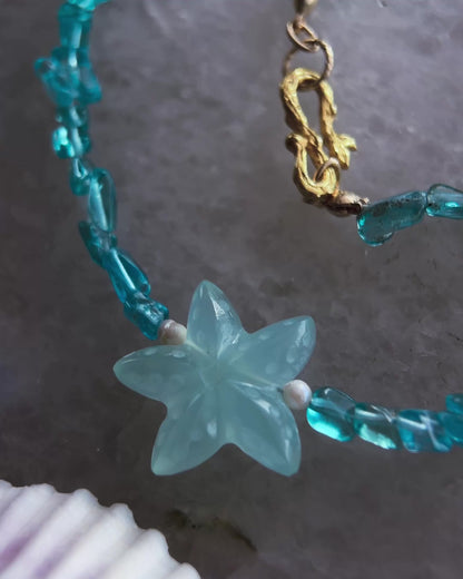 Ocean Pebbles Sea Star Necklace ⋄ Seafoam Apatite, Chalcedony & Pearl