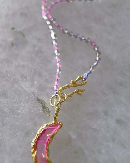 Crescent Moon Necklace ⋄ Pink Tourmaline & Smoky Quartz ⋄ Gold Vermeil