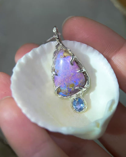 Unicorn Tear Necklace ⋄ Australian Opal & Blue Sapphire