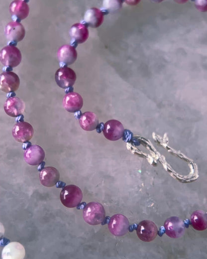 Rose Garden Dewdrops Necklace ⋄ Lavender Rose Tourmaline & Shell