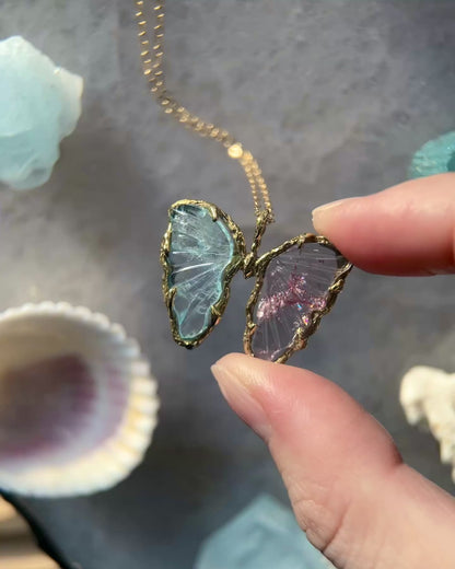 Duality Butterfly Necklace ⋄ Aquamarine & Pink Tourmaline