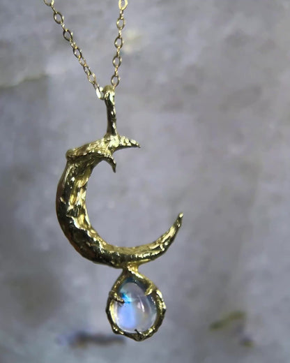Crescent Moon Amulet ⋄ Rainbow Moonstone